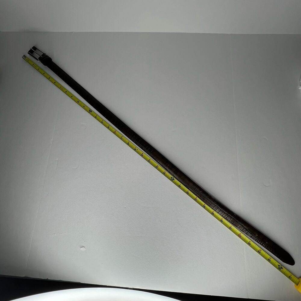 Joan & David Italy Croc Pattern Brown Leather Belt with Silvertone Hardware Sz M - Picture 11 of 12